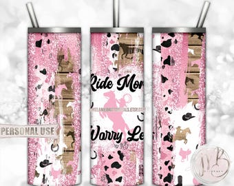 Pink Cowgirl 20oz Skinny Tumbler Wrap Sublimation Download • “Ride More Worry Less” Country Western Rodeo Gift • DIY Print and Press