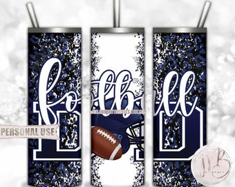 Navy Blue Football Dad 20oz Skinny Tumbler Wrap Sublimation Design • Football Helmet Leopard Print Sports Dad Gift • DIY Print and Press