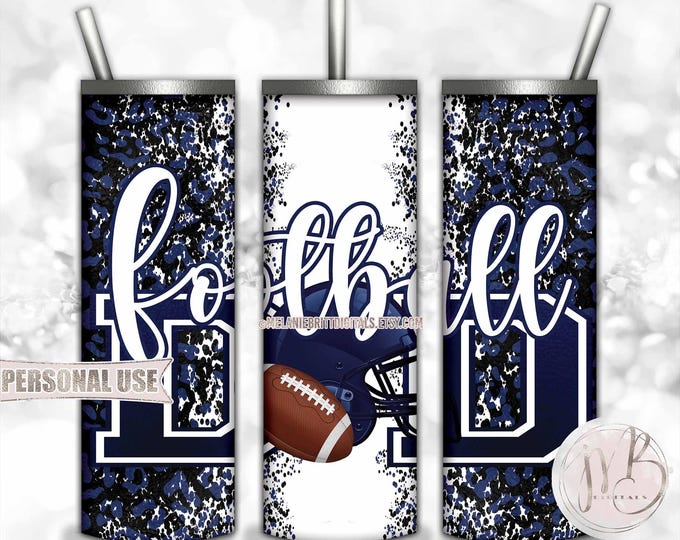 Navy Blue Football Dad 20oz Skinny Tumbler Wrap Sublimation Design • Football Helmet Leopard Print Sports Dad Gift • DIY Print and Press