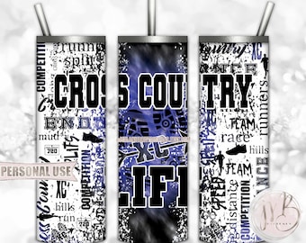Boy Cross Country Life 20oz Skinny Tumbler Wrap Sublimation Design • Blue and Black Tie Dye Terrain Endurance Running • DIY Print & Press