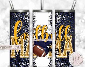 Navy Athletic Gold Football Mama 20oz Skinny Tumbler Wrap Sublimation Design • Football Helmet Leopard Sport Mama Gift • DIY Print and Press