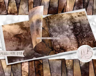 Sepia Alcohol Ink Scrapbook Paper Download • Painted Abstract Fluid Art Inked Design • Printable Paper Crafts 30 12x12 JPG & PDF