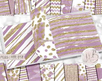 Lilac Glam Watercolor Scrapbook Paper Download • Sparkling Gold Glitter Watercolor Design • DIY Printable Paper Crafts 20 12x12 JPG & PDF