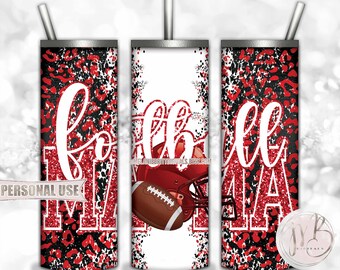 Red Football Mama 20oz Skinny Tumbler Wrap Sublimation Design • Football Helmet Leopard Print Sports Mama Gift • DIY Print and Press