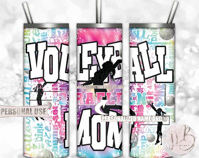 Personalized Volleyball Mom Tumbler Wrap Download • Rainbow Tie Dye Typography Sports Gift • Sublimation Print and Press #1