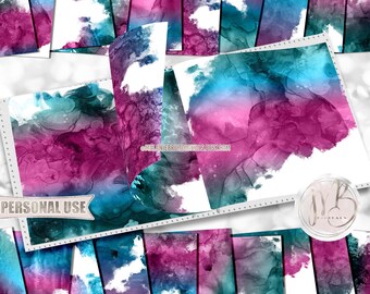 Pink Turquoise Alcohol Ink Splashes Scrapbook Paper Download • Abstract Fluid Art Inked Design • Printable Paper Crafts 20 12x12 JPG & PDF