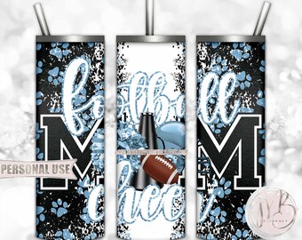 Light Blue Mom of Both Football and Cheer 20oz Skinny Tumbler Wrap Sublimation Design • Paw Prints Mom Gift • DIY Print and Press