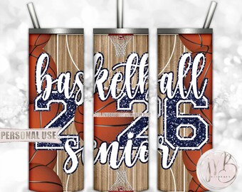 Navy Basketball Senior 2026 Tumbler Wrap Sublimation Download • Basketball Court Hoops Senior Tumbler Gift • DIY Print and Press