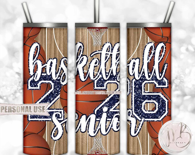 Navy Basketball Senior 2026 Tumbler Wrap Sublimation Download • Basketball Court Hoops Senior Tumbler Gift • DIY Print and Press