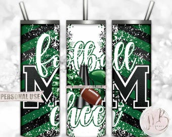 Green Mom of Both Football and Cheer 20oz Skinny Tumbler Wrap Sublimation Design • Chevron Mom Gift • DIY Print and Press