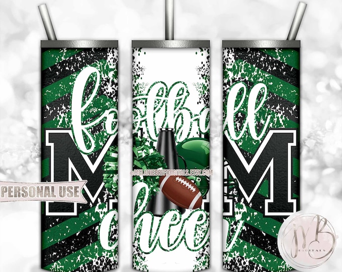 Green Mom of Both Football and Cheer 20oz Skinny Tumbler Wrap Sublimation Design • Chevron Mom Gift • DIY Print and Press