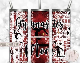 Maroon Gymnastics Mom 20oz Skinny Tumbler Wrap Sublimation Download • Gymnast Medals Proud Gymnastics Mom Gift • DIY Print and Press