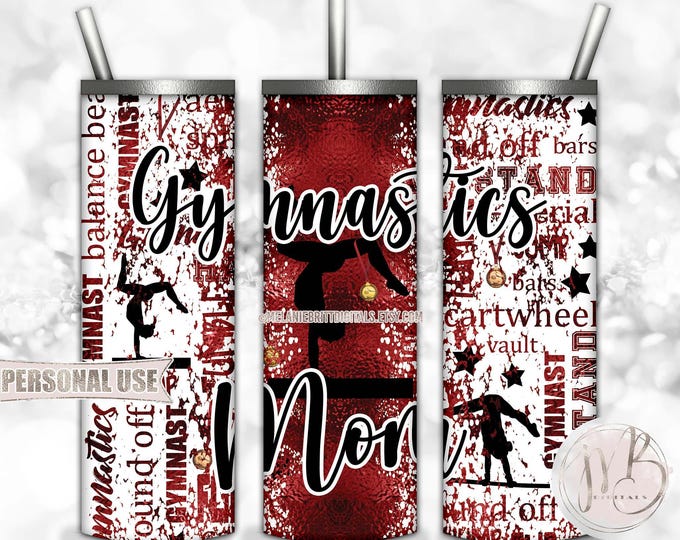 Maroon Gymnastics Mom 20oz Skinny Tumbler Wrap Sublimation Download • Gymnast Medals Proud Gymnastics Mom Gift • DIY Print and Press