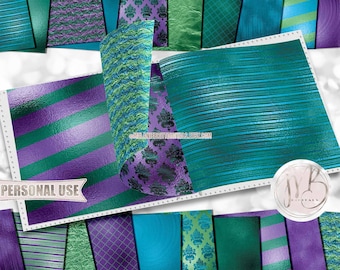 Emerald Purple Blue Lime Luxe Scrapbook Paper Download • Unique Shimmering Metallic Foil Design • Printable Paper Crafts 20 12x12 JPG & PDF