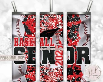 Red Baseball Senior 2025 20oz Skinny Tumbler Wrap Sublimation Design Download • Camouflage Baseball Graduation Gift • DIY Print and Press