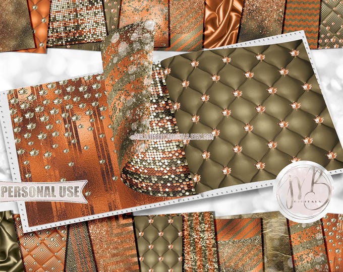Autumn Luxury Scrapbook Paper Download • Amberglow and Olive Green Diamond Fall Leaves • Scrapbooking Printable