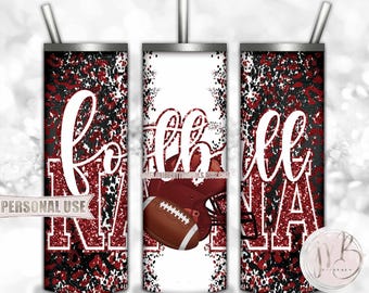 Maroon Football Nana 20oz Skinny Tumbler Wrap Sublimation Design • Football Helmet Leopard Print Sports Nana Gift • DIY Print and Press