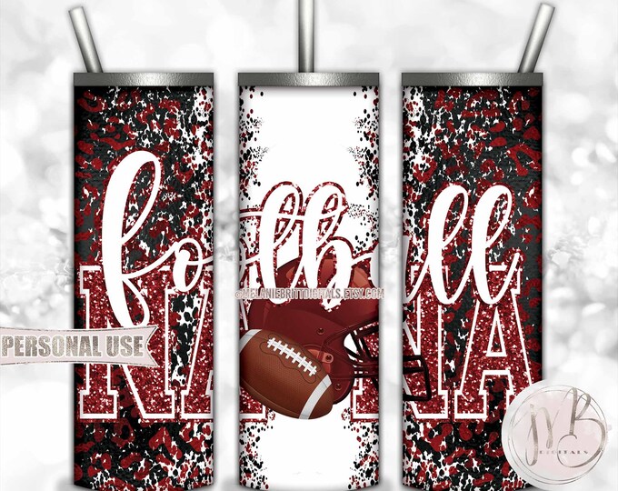 Maroon Football Nana 20oz Skinny Tumbler Wrap Sublimation Design • Football Helmet Leopard Print Sports Nana Gift • DIY Print and Press