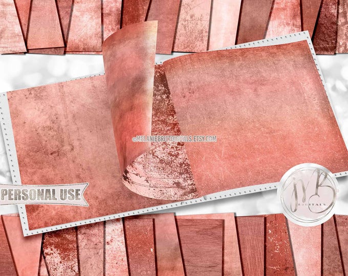 Peachy Grunge Scrapbook Paper Download • Peach Tones Distressed Worn Vintage Antiqued Design • DIY Printable Paper Crafts 30 12x12 JPG & PDF