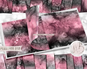Pink and Black Alcohol Ink Scrapbook Paper Download • Painted Abstract Fluid Art Inked Design • Printable Paper Crafts 20 12x12 JPG & PDF