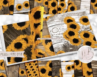 Traditional Sunflowers Scrapbook Paper Download • Classic Sunflowers and Rustic Wood Design • Printable Paper Crafts 20 12x12 JPG & PDF