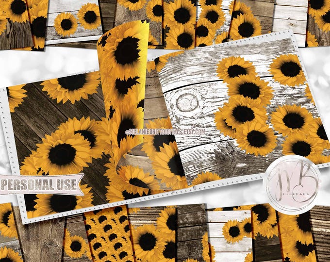 Traditional Sunflowers Scrapbook Paper Download • Classic Sunflowers and Rustic Wood Design • Printable Paper Crafts 20 12x12 JPG & PDF