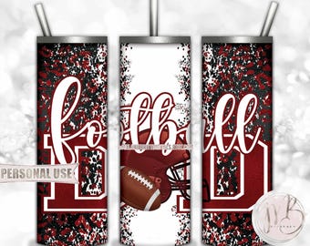 Maroon Football Dad 20oz Skinny Tumbler Wrap Sublimation Design • Football Helmet Leopard Print Sports Dad Gift • DIY Print and Press