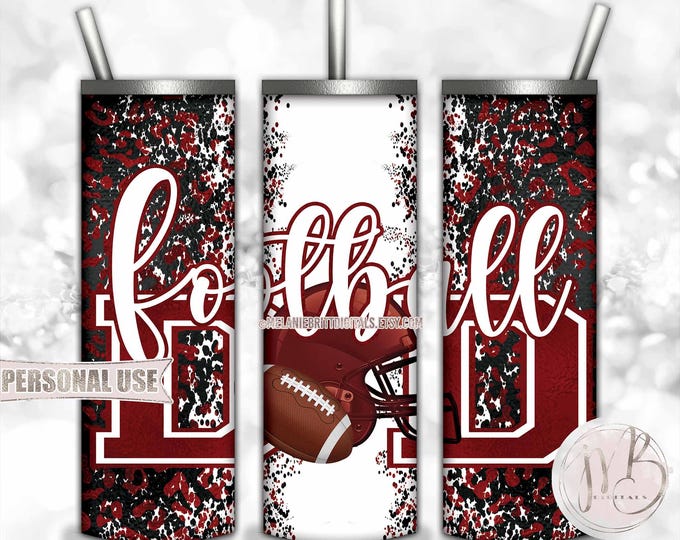 Maroon Football Dad 20oz Skinny Tumbler Wrap Sublimation Design • Football Helmet Leopard Print Sports Dad Gift • DIY Print and Press