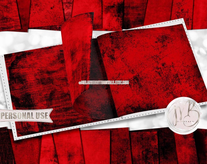 Deep Red Distressed Scrapbook Paper Download • Vintage Antiqued Worn Grunge • DIY Scrapbooking Printable 20 12x12 JPG & PDF