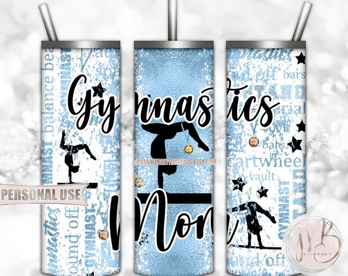 Light Blue Gymnastics Mom 20oz Skinny Tumbler Wrap Sublimation Download • Gymnast Medals Gymnastics Mom Gift • DIY Print and Press