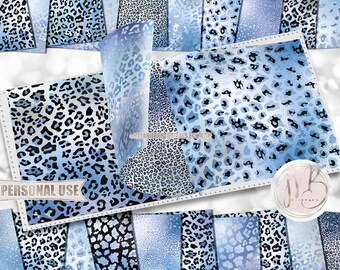 Winter Blues Leopard Scrapbook Paper Download • Shimmering Foil Leopard Print Design • DIY Printable Paper Crafts 20 12x12 JPG & PDF