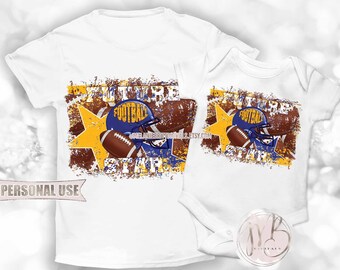 Future Football Star Baby T-Shirt Sublimation Design Download • Football Helmet Distressed Blue and Athletic Gold • DIY Print and Press