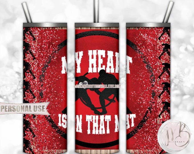 Red Boy Wrestling 20oz Skinny Tumbler Wrap Sublimation Design • My Heart is on that Mat Wrestling Family Gift • DIY Print & Press