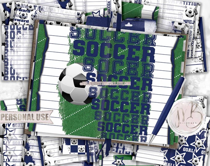 Soccer Junk Journal Page Download • Navy School Colors Sports Memorabilia • Journaling Printable