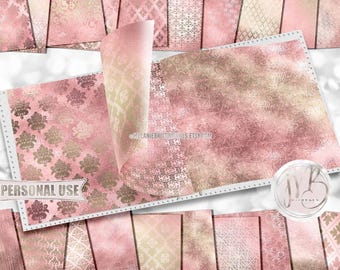 Pink Champagne Damask Scrapbook Paper Download • Victorian Damask Ombre Shimmering Foil Design • Printable Paper Crafts 20 12x12 JPG & PDF