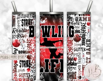 Boy Bowling Life 20oz Skinny Tumbler Wrap Sublimation Design Download • Red and Black Tie Dye Typography Bowler Gift • DIY Print & Press