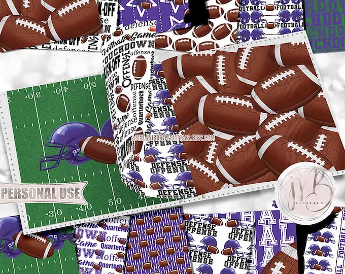 Old Purple Football Scrapbook Paper Download • Helmets Players Turf Field Sport Typography • Scrapbooking Printable