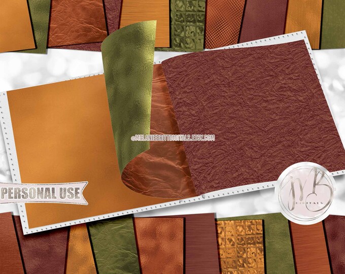 Autumn Luxe Scrapbook Paper Download • Unique Shimmering Metallic Foil Design Fall Tones • DIY Printable Paper Crafts 20 12x12 JPG & PDF