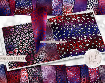 Patriotic Leopard Print Scrapbook Paper Download • Red and Blue Leopard Shimmering Foil Design • DIY Printable Paper Crafts 12x12 JPG & PDF