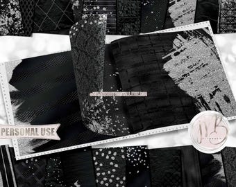 Black and Silver Glam Scrapbook Paper Download • Sparkling Glitter and Shimmering Foil Design • Printable Paper Crafts 20 12x12 JPG & PDF