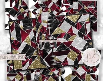 Burgundy Modern Scrapbook Paper Download • Geometric Tiled Marble Silk Glitter Foil • Scrapbooking Printable