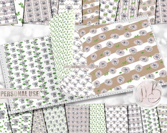 Koala Bears Scrapbook Paper Design Download • Boy and Girl Cute Koalas Eucalyptus Leaves Australia • Printable Paper Crafts 20 12x12 JPG PDF