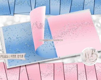 Ombre Baby Blue and Pink Sparklers Scrapbook Paper Download • Gender Reveal Party Glitter Design • Printable Paper Crafts 20 12x12 JPG PDF