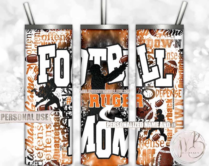 Personalized Football Mom Tumbler Wrap Download • Orange Tie Dye Typography Sports Gift • Sublimation Print and Press #1
