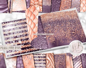 Peach and Plum Luxury Scrapbook Paper Download • Luxurious Design Glitter Sparkle Foil Shimmer • Printable Paper Crafts 20 12x12 JPG & PDF
