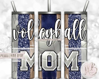 Navy Volleyball Mom 20oz Skinny Tumbler Wrap Sublimation Design • Volleyball Net Court Glitter Sport Brush Strokes • DIY Print & Press
