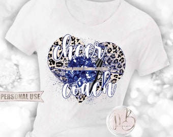 Blue Cheer Coach Heart T-Shirt Sublimation Design Download • Pom Megaphone Lanyard Classic Leopard Gift for Coach • DIY Print and Press