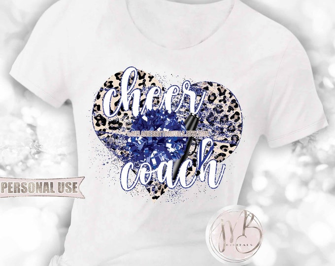 Blue Cheer Coach Heart T-Shirt Sublimation Design Download • Pom Megaphone Lanyard Classic Leopard Gift for Coach • DIY Print and Press