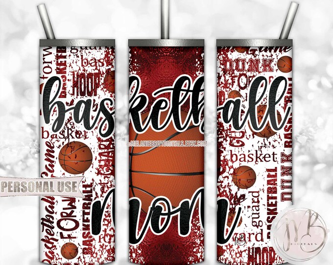 Maroon Basketball Mom Tumbler Wrap Sublimation Download • Sport Typography • DIY Print and Press