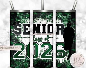 Green Girl Graduation Senior 2026 20oz Skinny Tumbler Wrap Sublimation Design • Graduate Gift Graduation Cap Glitter • DIY Print and Press